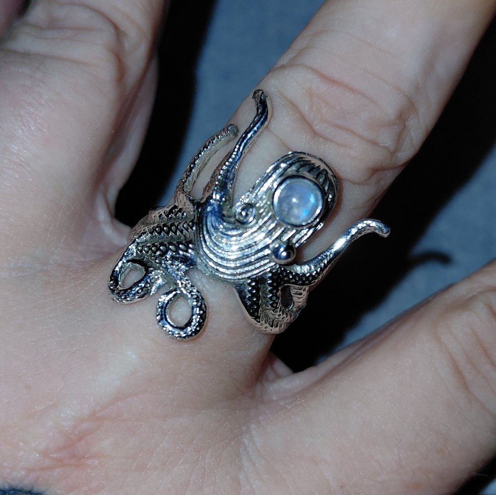 Sterling Silver Octopus Ring with Moonstone Accent - Picture 7 of 14
